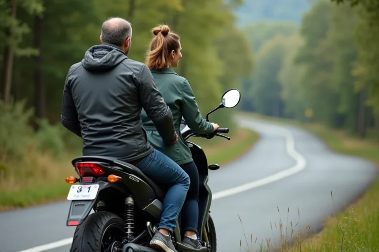 Couple sur moto dans la nature au bord de la route