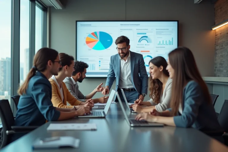 Groupe de professionnels collaborant autour d'une table moderne