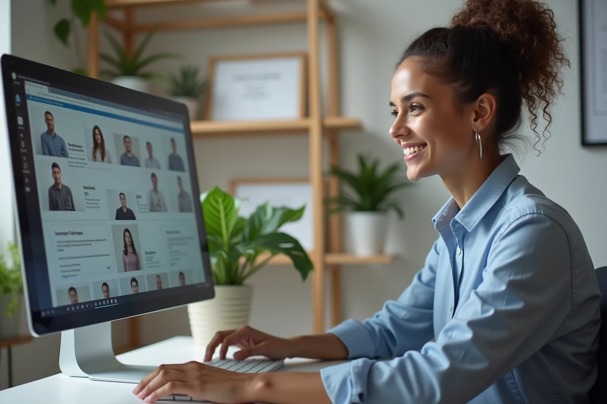 Jeune spécialiste RH souriante examinant des profils candidats